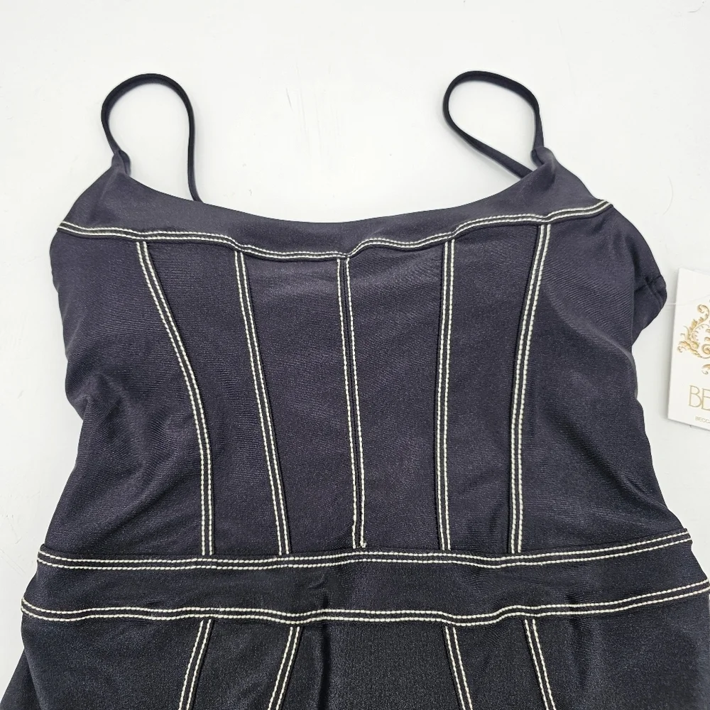 Becca Women's Black Color Sheen Corset-Seamed One-Piece Swimsuit Medium - Picture 5 of 7